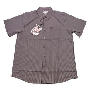 Dixxon The Benny Triple Stripe Short Sleeve Shirt L NWT Burgundy Navy Casual